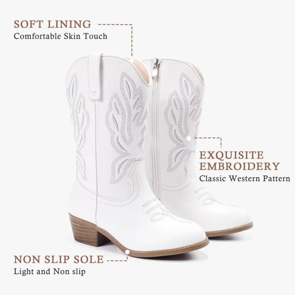 Cowgirl Boots for Little Girls Mid Calf Pointed Toe Kid Cowboy Boots Side Zipper Classic Embroidered Western Boots Horse Riding
