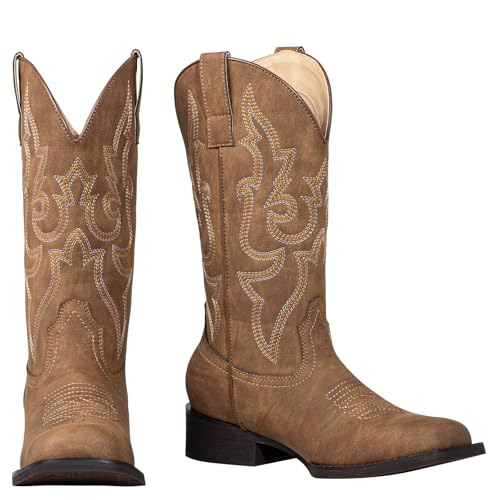 Square Toe Cowboy Boots for Women Cowgirl Boots Wide Calf Riding Western Boots