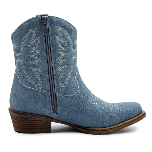 Women's Mid Calf The Western Cowboy Boots Fashion Cowgirl Boots For Women Low Heel