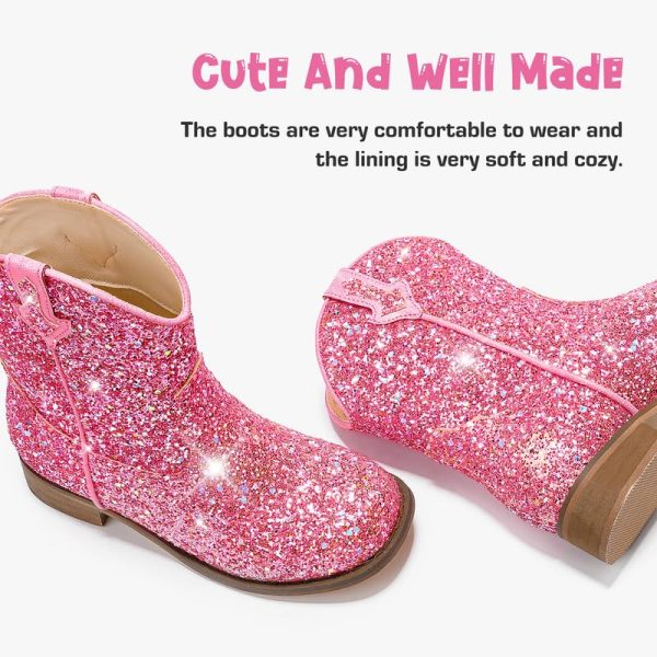 Toddler Cowgirl Boots Glitter Girls Cowboy Boots Ankle Toddler Boot Little Kid Western Horse Riding Shoes Party Birthday Dress