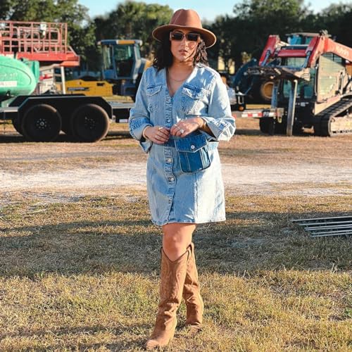 Knee High Cowboy Boots for Women Pointed Toe Chunky High Heels Pull-on Embroidered Boots Western Boots Wide Calf Cowgirl Boots